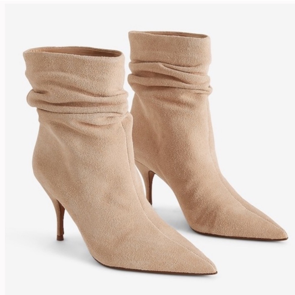Brian Atwood X for Express Beige/Cream Suede Heeled Slouch Boots